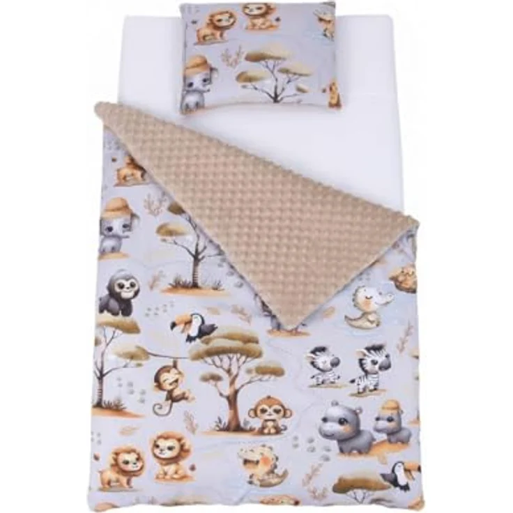 Babydecke BABYLUX Babydecke Krabbeldecke MINKY Kuscheldecke 75x100 cm+KISSEN, BabyLux, K149 - Beige + Dschungel – Bild 2