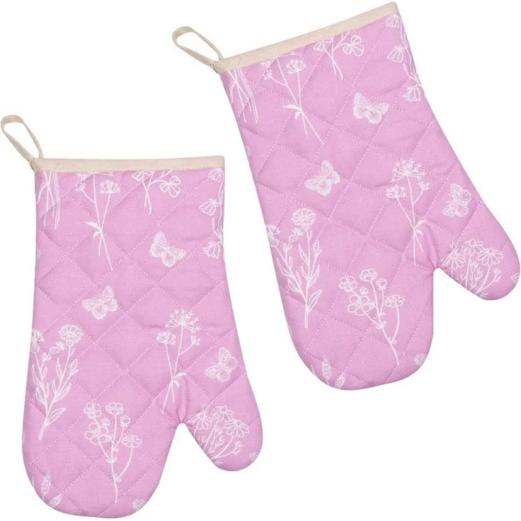Kracht Topfhandschuhe Wildblumen, (Set, 2-tlg, 2-teilig), 2er Set Ofenhandschuhe, wattiert, ca. 20x30 cm
