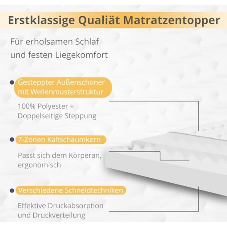 EGO HOME Matratzen Topper 180x200 cm, 7cm Höhe Matratzentopper Härtegrade H2 mit 7-Zonen Spiral-Dorn Kaltschaumkern, Öko-TEX Zertifiziert, Matratzenauflage 180x200 cm für Boxspringbett Schlafsofa – Bild 3