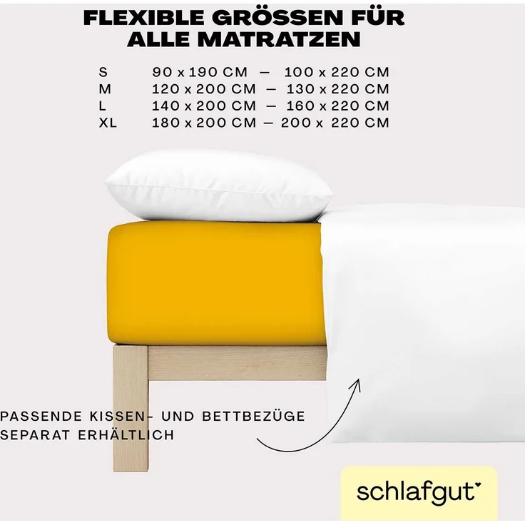 Schlafgut 'Easy' Spannbettlaken, MADE IN GREEN by OEKO-TEX®, Gummizug: rundum, Jersey Elasthan, Yellow Deep, S 90x190cm - 100x220cm – Bild 4