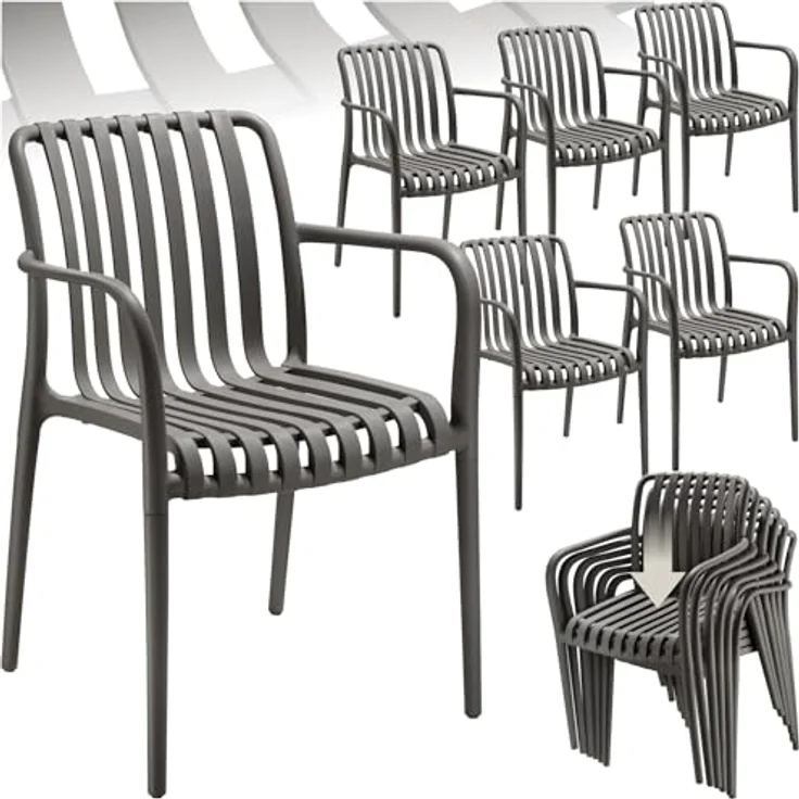 tectake® Gartenstühle stapelbar, Gartenmöbel Set, Balkon Möbel, Bistro Set, Sessel, Outdoor Möbel, Balkonmöbel, Terrassenmöbel - anthrazit, 6er Set – Bild 2