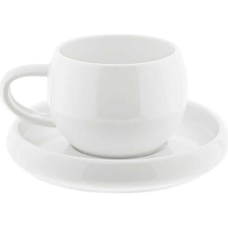 Lissa Bonna Kaffeetassen mit Untertellern - 12-teiliges-Set in Weiß, 215 ml