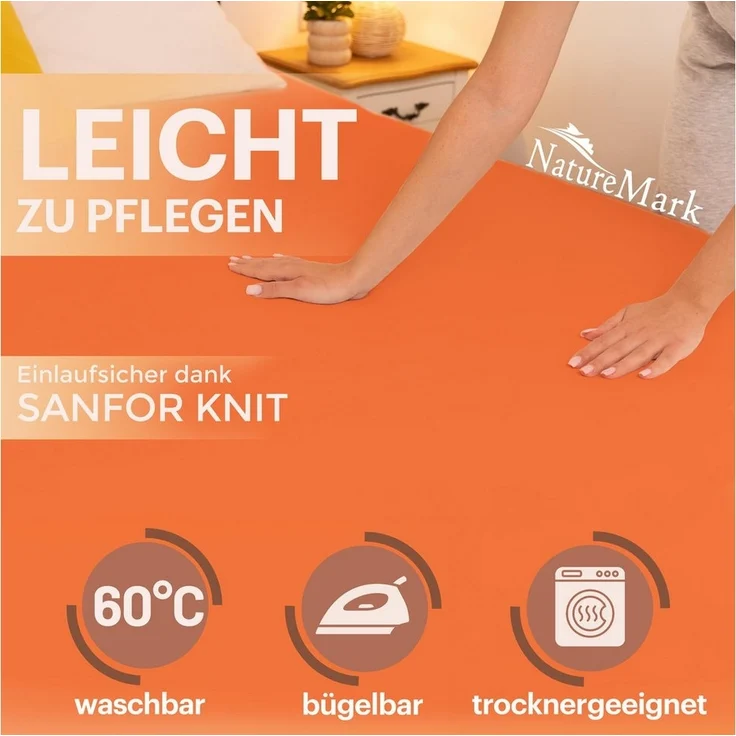 NatureMark Spannbettlaken Jersey Basic Spannbetttuch, 100% Baumwolle, Gummizug: rundum, (1 Stück), in vielen Größen und Farben, bis 40cm Steghöhe, 200x220cm, Terrakotta – Bild 2