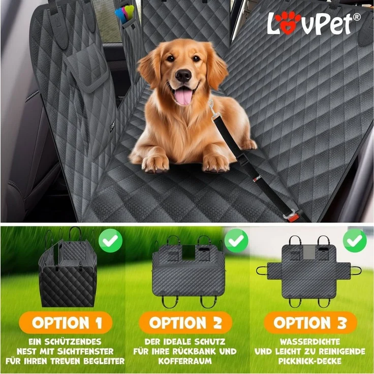 LovPet® 2in1 Hundedecke für Auto Rückbank & Kofferraum mit Seitenschutz und Sichtfenster Kofferraumschutz - Wasserabweisende Hunde Autoschondecke Universal Autoschutzdecke Autodecke Rücksitz Anthrazit – Bild 3