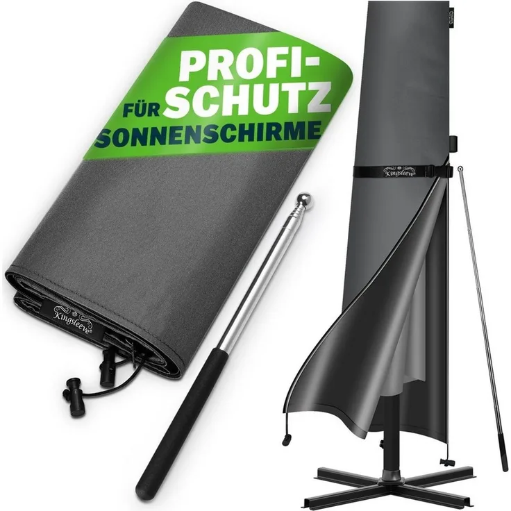 Kingsleeve Sonnenschirm Abdeckung | mit Stab | Wetterfest | Reißfest | bis Ø 330 cm, anthrazit