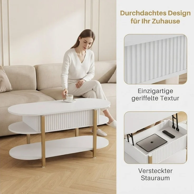 PXloue Couchtisch Schreibtisch höhenverstellbar stapelbarer Sofatisch, mit Bodenschutz (Höhenverstellbarer Wohnzimmertisch), Ausziehbarer Wohnzimmertisch Sofatisch 106x(50-63)x38 cm – Bild 2