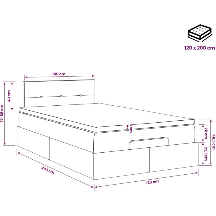vidaXL Ottoman Bett mit Matratze mit Kopfteil Blau 120 x 200 cm Stoff 3457486 – Bild 12