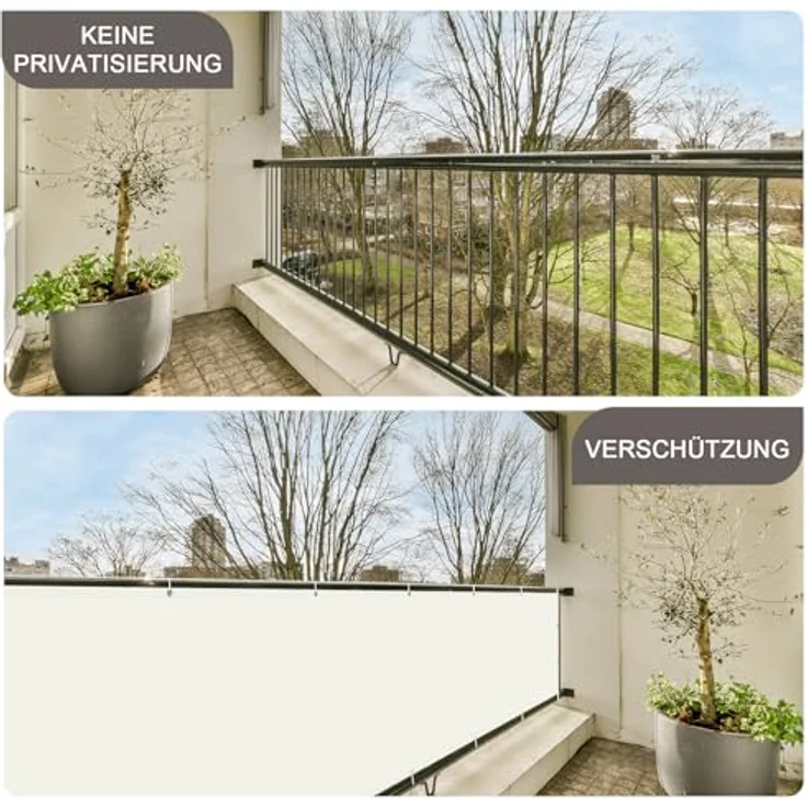 SUNNY GUARD Balkon Sichtschutz Wetterfest 90x600cm Balkonverkleidung Balkonabdeckung Balkonumspannung UV-Schutz Windschutz mit Kabelbinder,Creme – Bild 5