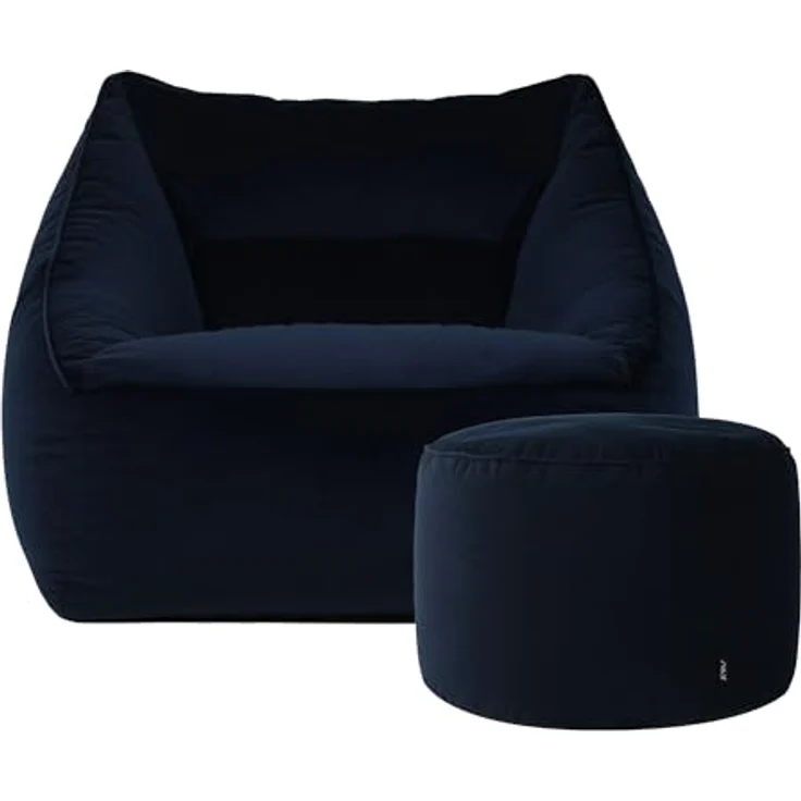 Icon Natalia Sitzsack Sessel mit Sitzpuff für Erwachsene, Dunkelblau, Flauschiger Samtstoff, Riesen Sitzsack Samt mit Füllung, Bean Bag Chair, Bequemer Sessel Wohnzimmer, Lounge, Schlafzimmer, Büro – Bild 2