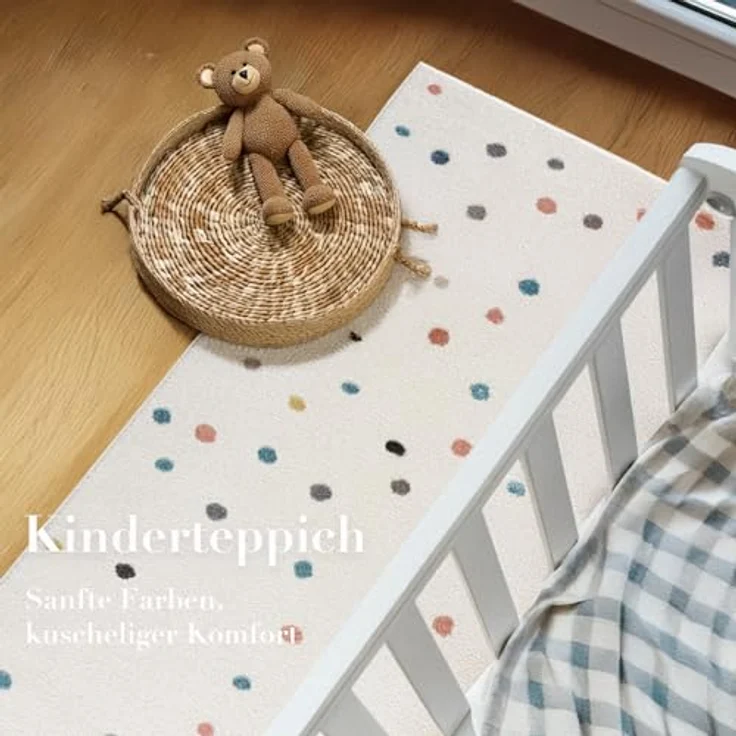 Teppich Kinderzimmer - Cream - 80x150cm - Spielteppich Bunte Punkte Kurzflor Kinderteppich – Oeko-Tex Standard 100 – Bild 5