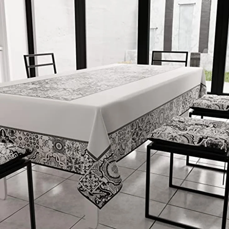 PETTI Artigiani Italiani - Schmutzabweisende Tischdecke, rechteckig, geometrisches Design, Vietri Schwarz X18-Sitzer (140x360 cm), 100% Made in Italy – Bild 4