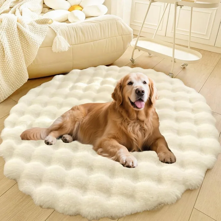 1 Stück – Runder Teppich, flauschige Haustiermatte, rutschfest, weich, 40 cm, Weiß