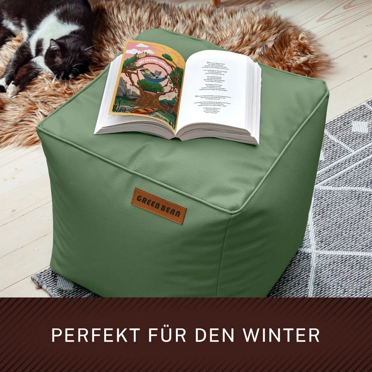 Green Bean® Sitzhocker aus Kunstleder - Pouf mit EPS Perlen Füllung - 40 x 40 cm - perfekte Ergänzung zum Sitzsack - Hellgrau-Grün – Bild 6