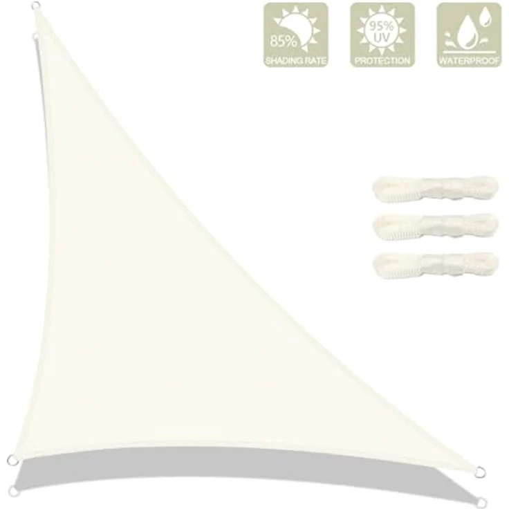 AXT SHADE Sonnensegel Wasserdicht Dreieck Rechtwinklig 3 x 3 x 4,25 m Wetterschutz Sonnenschutz PES Polyester mit UV Schutz für Terrasse Balkon Garten-Creme(Wir Machen Sondergrößen) – Bild 3