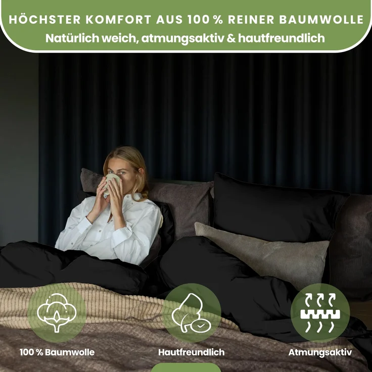 Julido Jersey Bettwäsche 155x220 80x80 Baumwolle Set Druckknopf weich Anthrazit – Bild 3