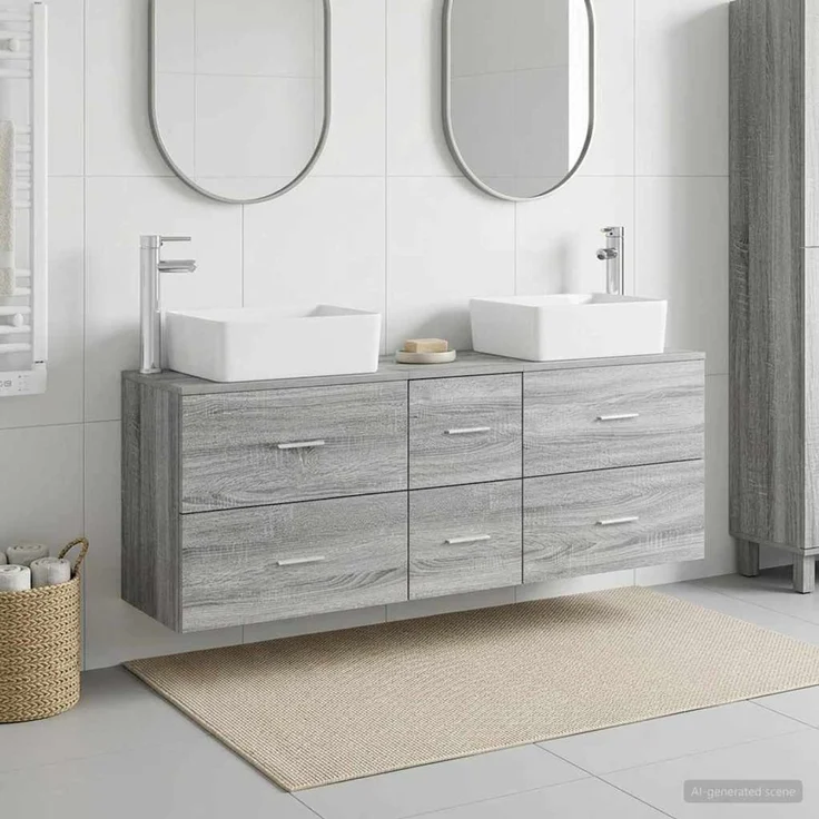 vidaXL Badezimmerschrank-Set 3 stk. Grau Sonoma 136 x 35 x 80 cm 3405864 – Bild 1