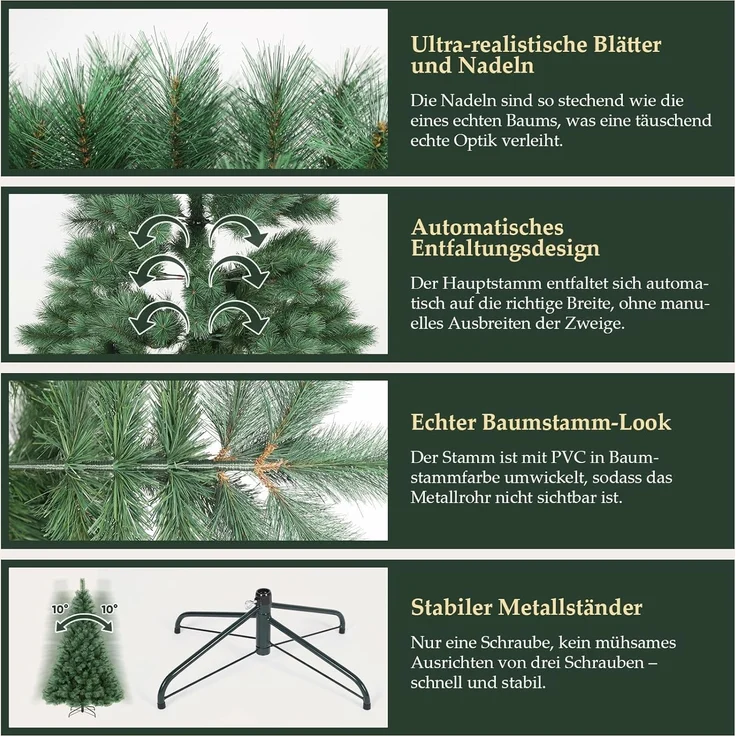 SALCAR Künstlicher Weihnachtsbaum 180 cm, Kiefer Tannenbaum (Ø ca. 100 cm) mit Metallständer, Schnellaufbau-Klappsystem, 1,8 m Christbaum für Innenbereich, einfacher Aufbau – Bild 5