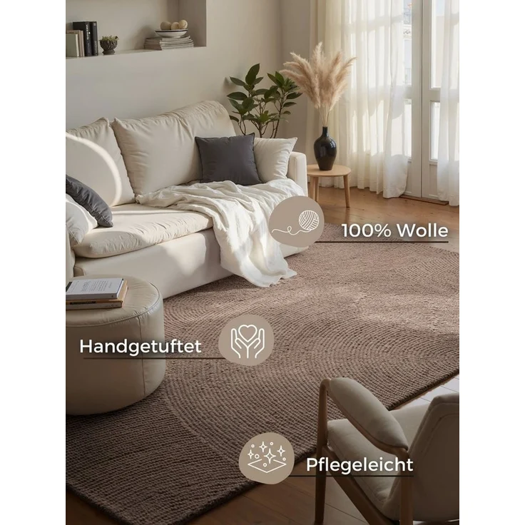HANSE Home Wollteppich Calmio, auch als Läufer und in rund, rechteckig, Höhe: 18 mm, Handgetuftet, Wolle, Natur, Wohnzimmer, Schlafzimmer, Skandi, Hygge – Bild 2