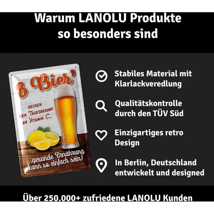 LANOLU Blechschild 8 Bier - 20x30cm – Metall – Mehrfarbig – 20150 – Bild 4