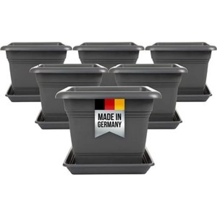 Centi Pflanzkübel Pflanztopf Groß Außen, Blumentopf mit Untersetzer (Set, 6 St, 48cm x 48 cm), Pflanzkübel Kunststoff, Blumentöpfe, Made in Germany, Anthrazit – Bild 6