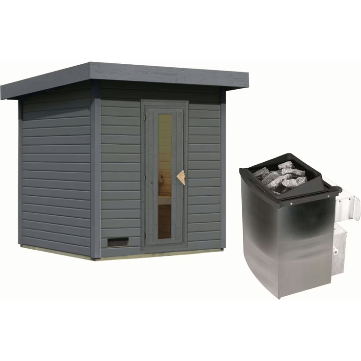 Karibu Sauna Hytti 2 terragrau mit 9 kW Ofen mit integrierter Steuerung – Bild 2