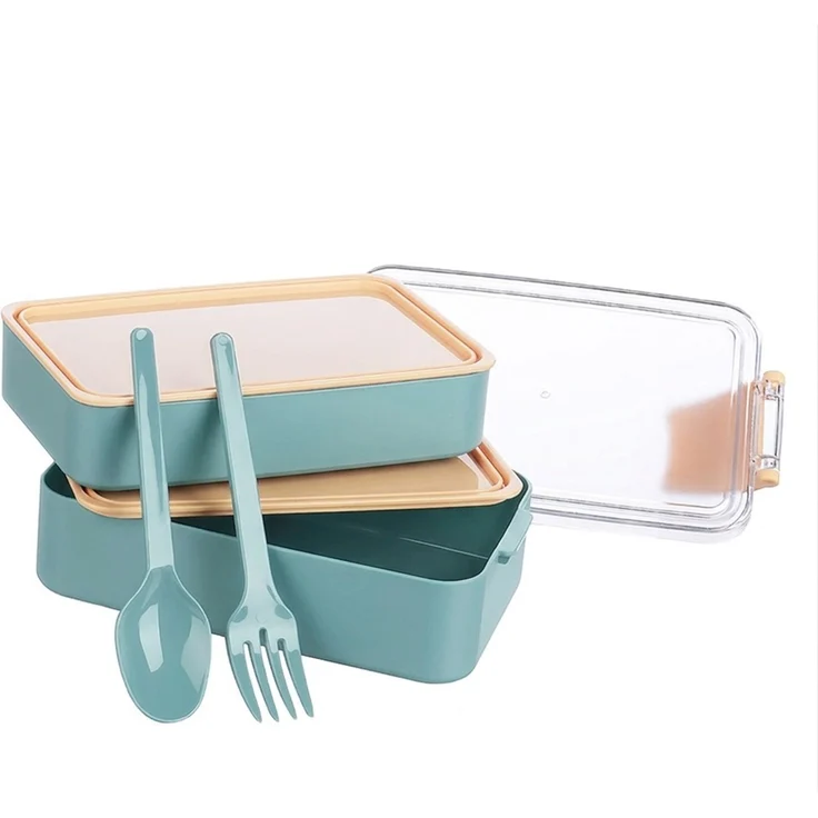 Lunchbox 4-teilig mit Fächern & Besteck - Brotdose für Schule & Büro Hellblau-Rosa – Bild 1