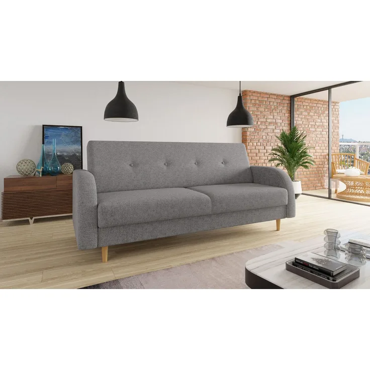 Schlafsofa Kelso - Sofa mit Bettkasten und Schlaffunktion, Bettsofa, Schlafcouch mit Holzfüße (Grau (Twist 21))