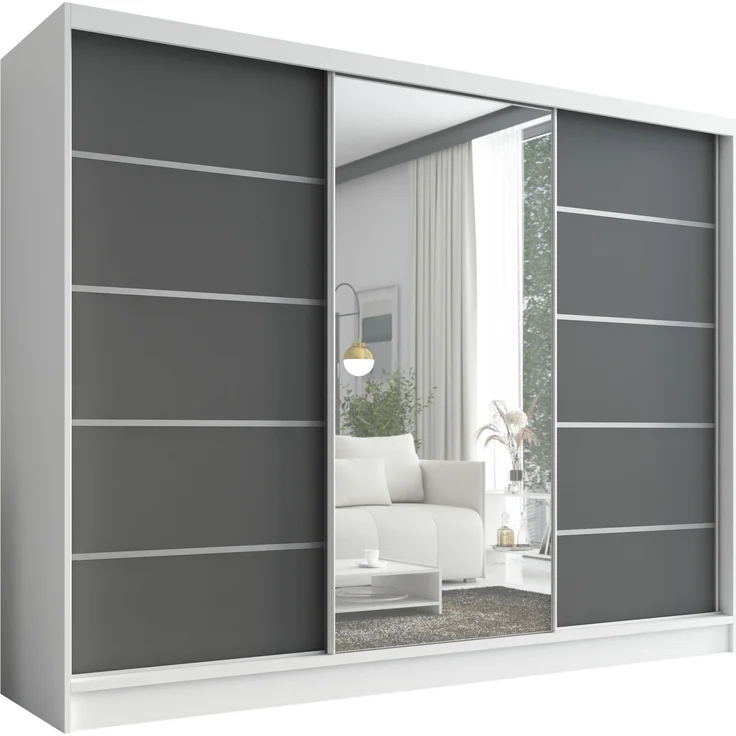 A&J MöbelLand Schwebetürenschrank AURELIA, Weiß,Graphit, Leiste: Weiß – Bild 1