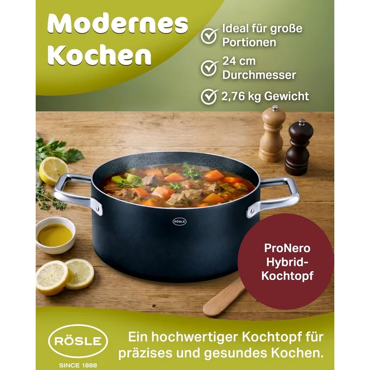 RÖSLE Kochtopf EBONIC Ø24 cm ProNero Keramik-Wabenbeschichtung 911062 – Bild 4