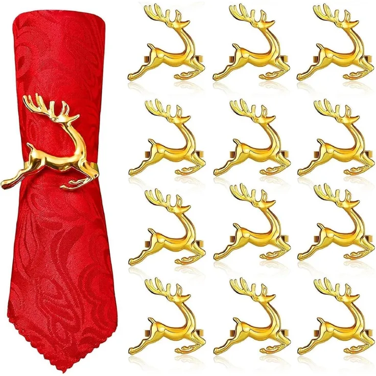 12 Stück Weihnachts Rentier Serviettenringe Gold Hirsch Tischdekoration