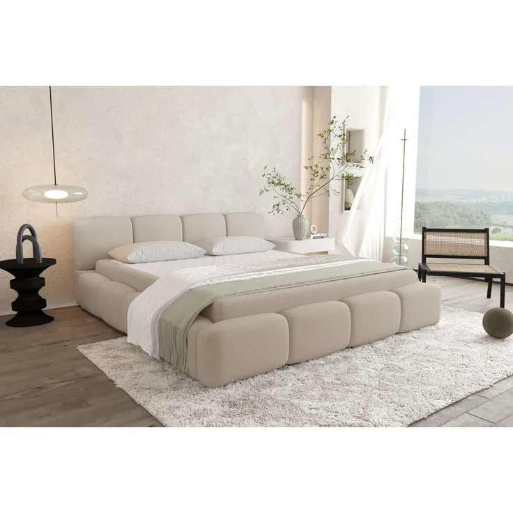 99rooms Livia Polsterbett 120x200 cm Velours VINCI Greige Ohne Matratze
