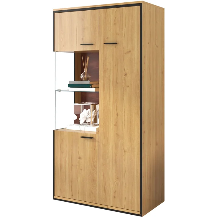 Moderne Vitrine mit LED-Beleuchtung - 150Hcm - Glastür, Mehrzweckregale, 15 Farboptionen, Großer Stauraum, Glasboden, Schaukasten, Präsentationsmöbel, Schrank mit Beleuchtung,Möbel mit Glastür--Natürlich--77.5x40x150cm--YOUDENOVA – Bild 7