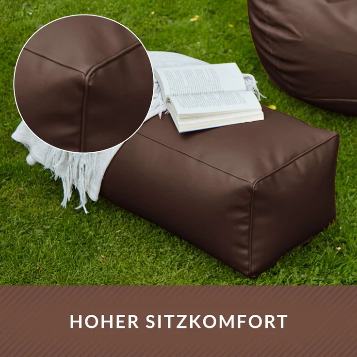 Green Bean® Sitzhocker aus Kunstleder - Pouf mit EPS Perlen Füllung - 70 x 33 x 28cm - perfekte Ergänzung zum Sitzsack - Dunkelbraun – Bild 5
