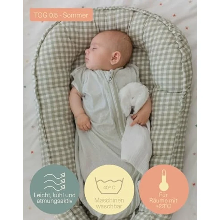 molis&co. Baby-Schlafsack. 0.5 TOG. Größe: 60 cm (0 Monate). Ideal für den Sommer. Zinnia. 100% Baumwolle (Oeko-TEX 100). – Bild 3
