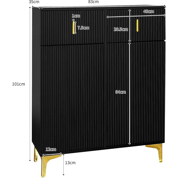 FurnitureR Schwarz Kleiderschrank, Moderner Stil, Holzwerkstoff, Kompakter Stauraum, Stilvolles Design mit Rillenoptik – Bild 2