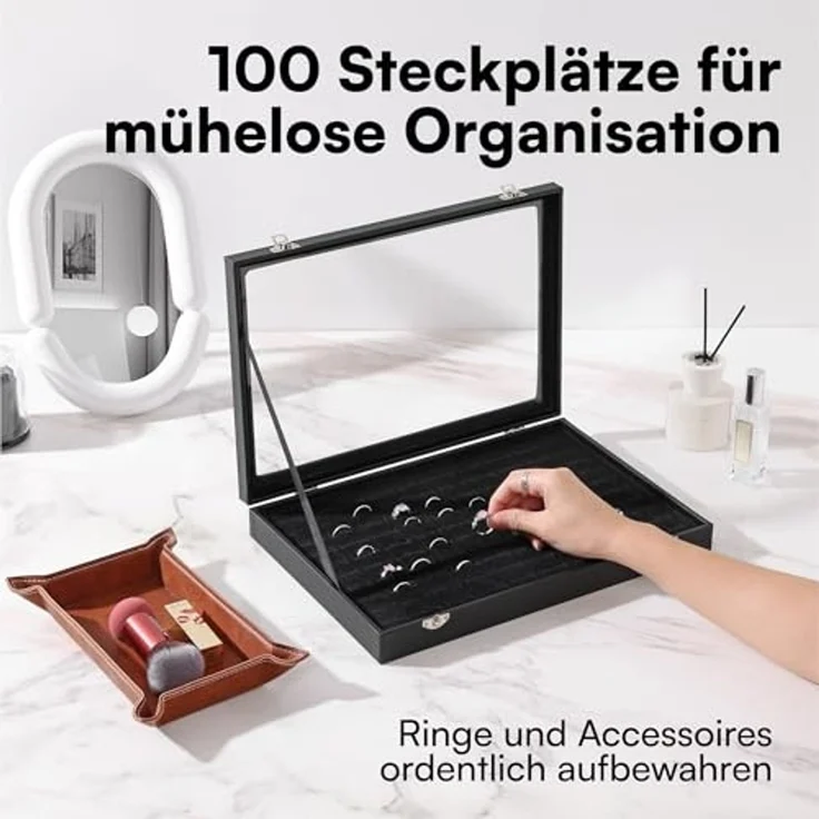 H&S Schmuckständer H&S Schmuckaufbewahrung & Ringhalter Schmuckkasten Schmuck Organizer, Schmuckschatulle groß - Ring Ohrring Aufbewahrung mit Deckel – Bild 5