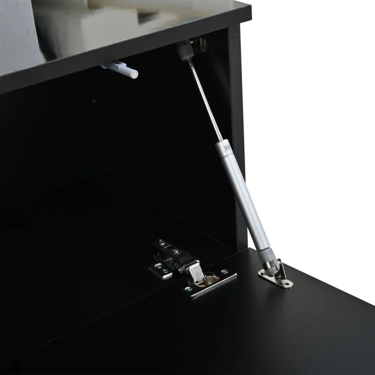 Flieks Wohnwand 3-teilig mit RGB-LED, TV-Lowboard, Vitrine und Wandregal für TVs bis 80 Zoll, Hochglanz Schwarz – Bild 10