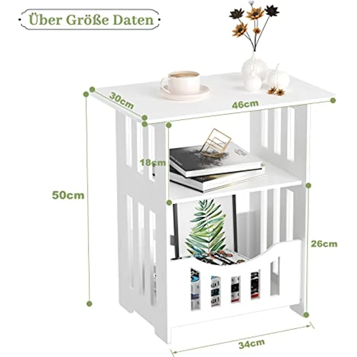 Dripex Beistelltisch, Nachttisch 3 Ebenen, 46 x 30 x 50 cm, Kaffeetisch, Couchtisch, Sofatisch, für Schlafzimmer, Wohnzimmer, Weiß – Bild 3