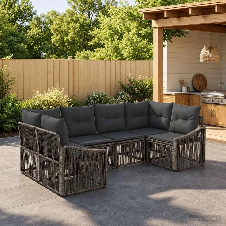 vidaXL Gartensofa-set 6 stk. 6-Sitzer Grau Poly-Rattan 3436103 – Bild 2