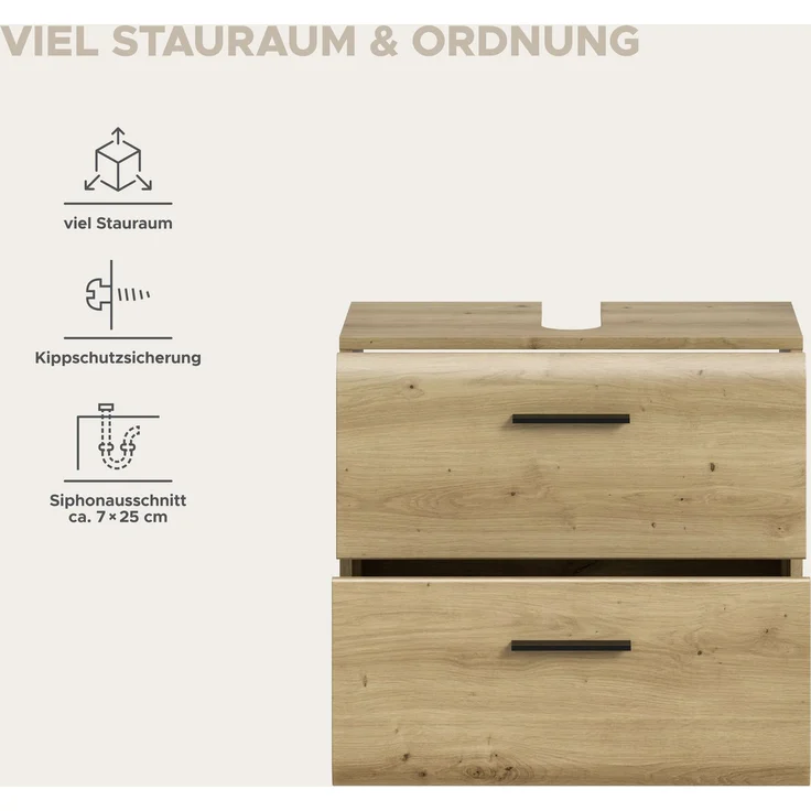 Waschbeckenunterschrank (B/H/T: 60x55x30 cm) in Artisan Oak Nachbildung und Artisan Oak Nachbildung – Bild 8