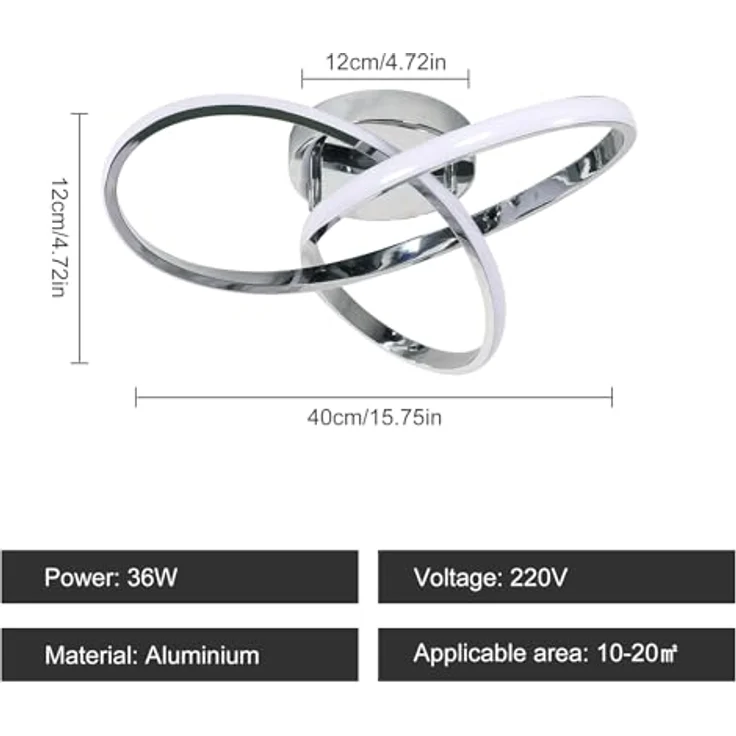 Comely LED Deckenleuchte Dimmbar, Deckenlampe Schlafzimmer mit Fernbedienung 3000K-6500K, 36W Modern Silber LED Deckenbeleuchtung Geeignet für Wohnzimmer Esszimmer Kinderzimmer – Bild 4