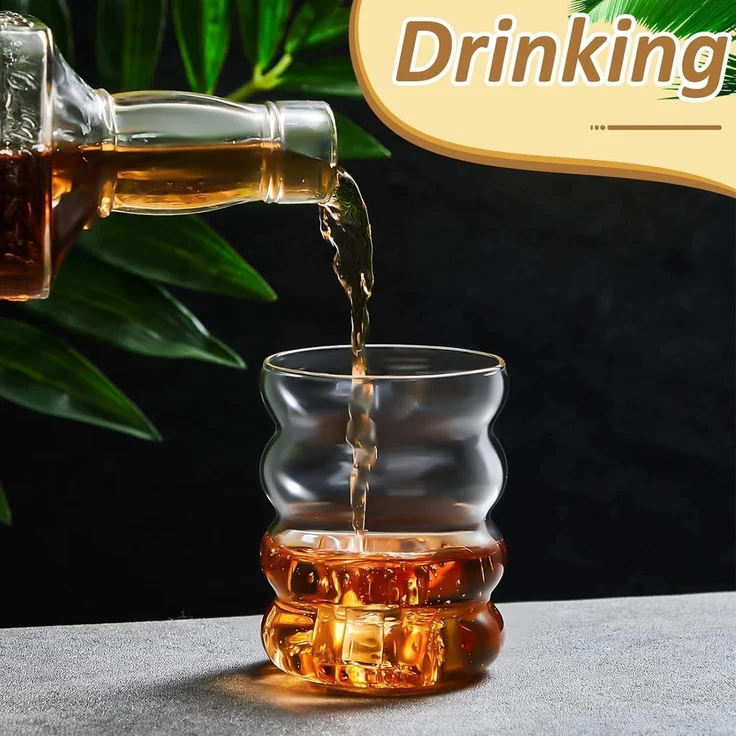 ALINK 350ml Gerippte Trinkgläser Set of 2 Glass Straws Wave Longdrinkgläser – Bild 7