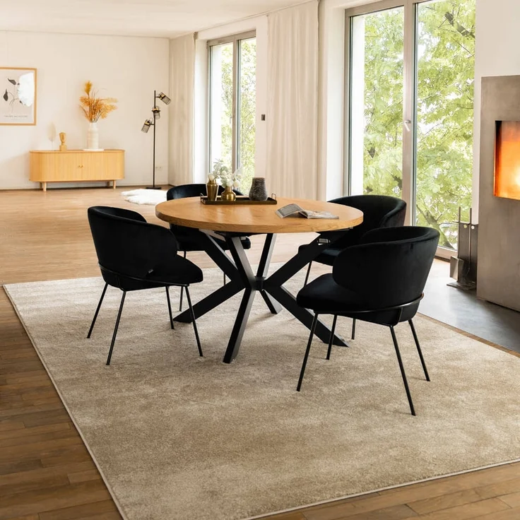 HOME DELUXE Essgruppe Rund Ausziehbar AVENTURA inkl. Sternfuß - 120-160 x 120 cm Light Oak 4 Stühle – Bild 1