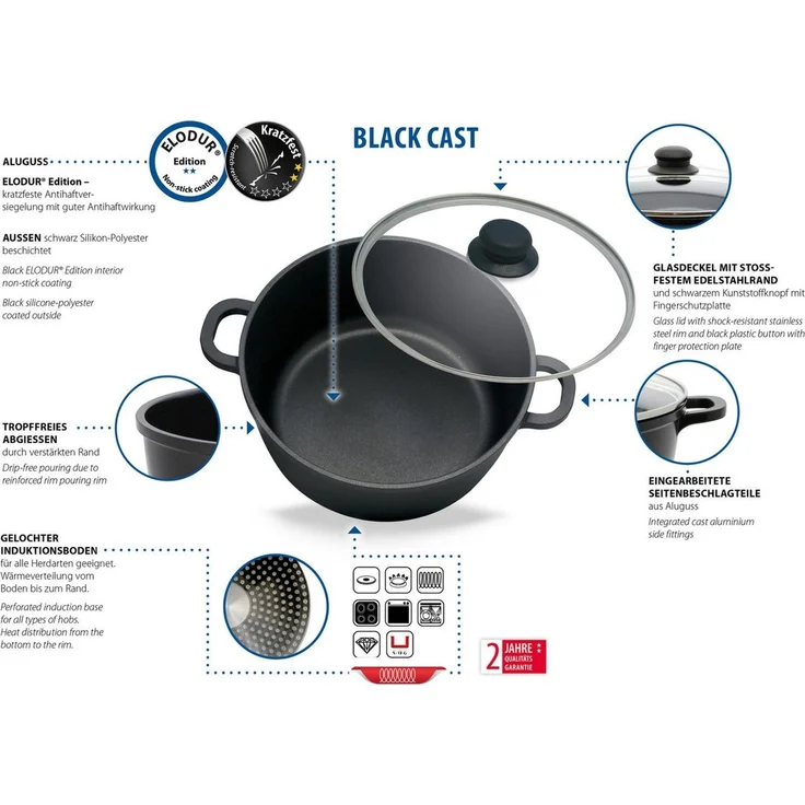 Elo Basic Kochtopf Black, Aluminium (1-tlg), Gelochter Induktionsboden – Bild 3