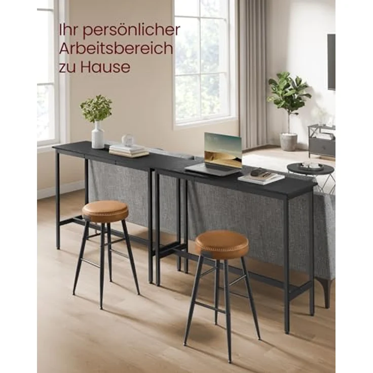 Vasagle Bartisch, Küchentisch, Küchentresen, rechteckiger Stehtisch, Metallgestell, 40 x 120 x 90 cm, einfacher Aufbau, schmal, Industrie-Design, ebenholzschwarz-tintenschwarz LBT120B56 – Bild 5