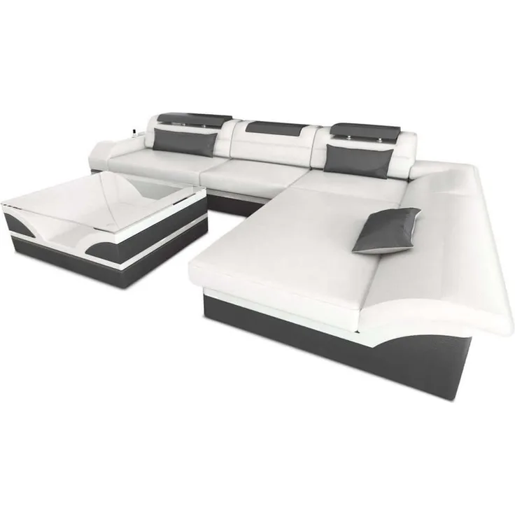Mini Designer Ledersofa Monza L-Form – Eleganz Pur - Ledermix - Weiß-Grau - Rechts