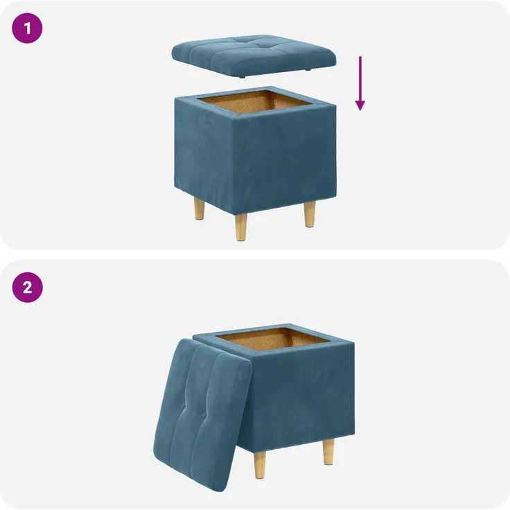 vidaXL Ottoman mit Stauraum Blau 40 x 40 x 45 cm Samt 876809 – Bild 9