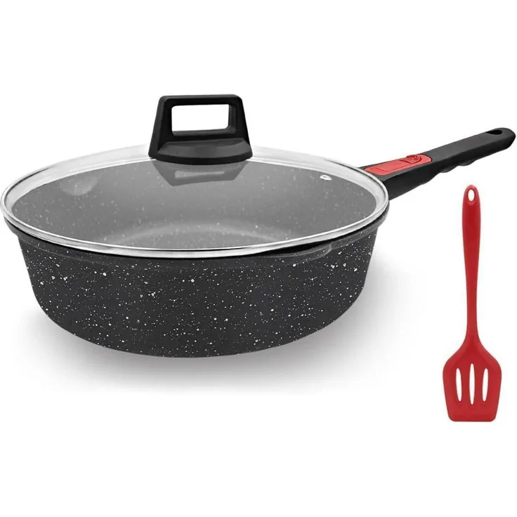 Antihaft Pfanne 28cm mit Deckel, 4.3L Kapazität & abnehmbarer Griff