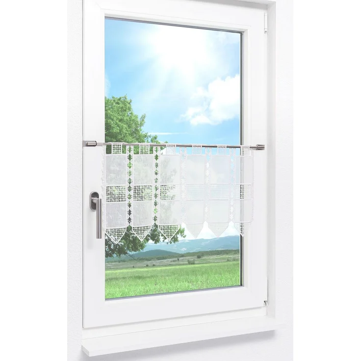Scheibengardine Lysel - Kreuzchen Design (Bx H) 50cm * 30cm Weiß/Rohweiß – Bild 2