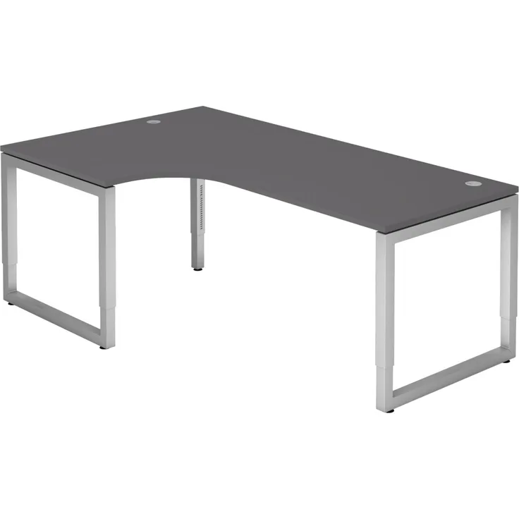 bümö höhenverstellbarer Eckschreibtisch R-Serie 200x120 cm in graphit, Gestell in Silber - Schreibtisch L Form, großer Tisch für's Büro, Computertisch höhenverstellbar, RS-82-G-S